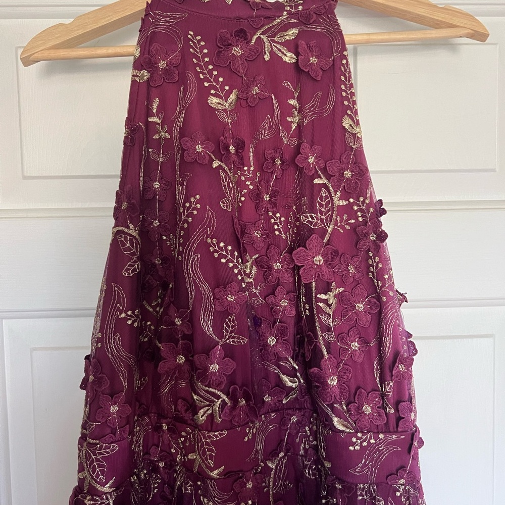 ARULA Floral Embroidered A-Line Dress - Burgundy